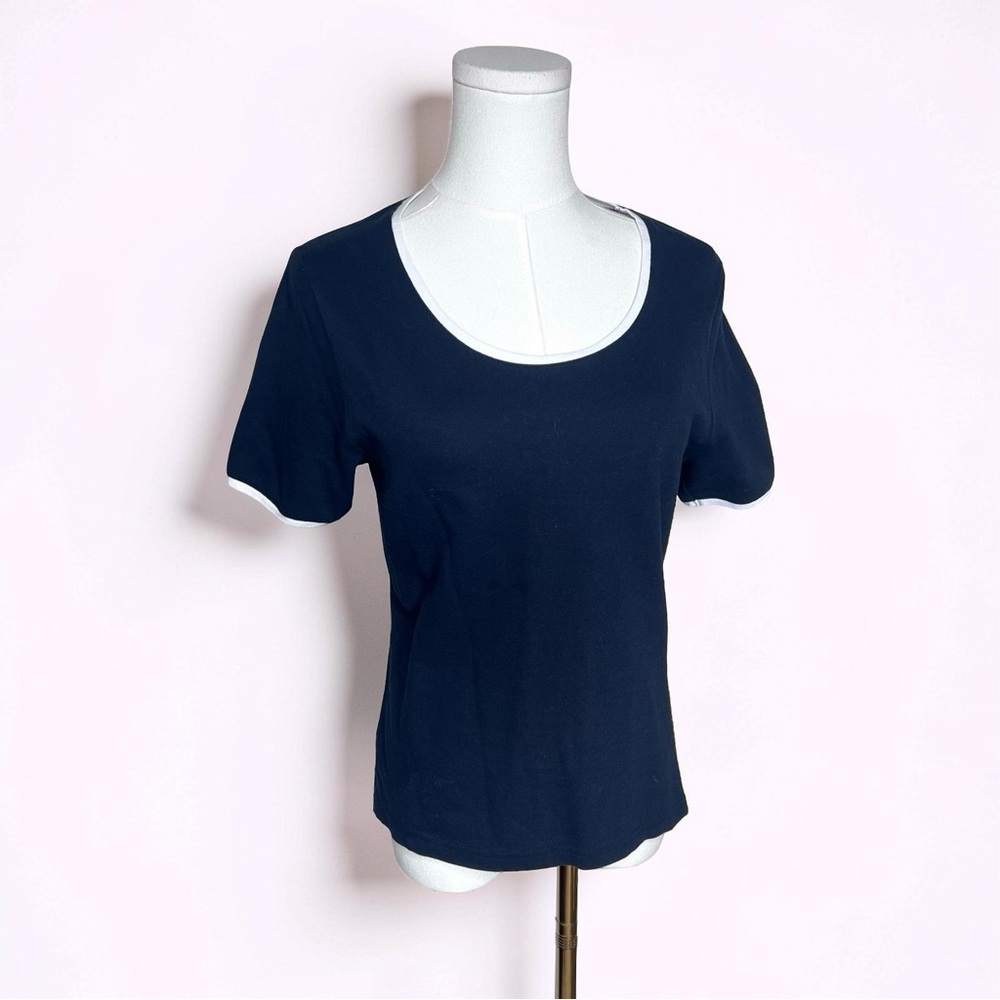 LECOMTE Size 38 Classic Navy Scoop Neck Tee with White Trim